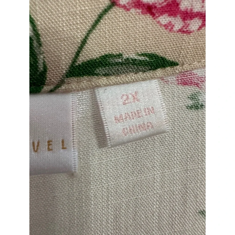 Belle Kim Gravel Pink Floral Embroidered V Neck Tunic Top 2X Coastal Travel - Picture 6 of 10